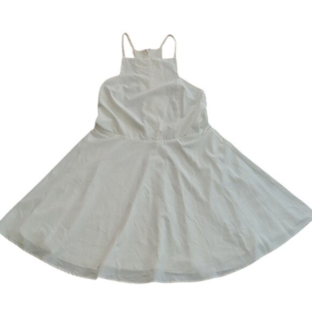 White High Neck T Back Fit Flare Cocktail Bridal Whimsy Coastal Springy Dress L‎